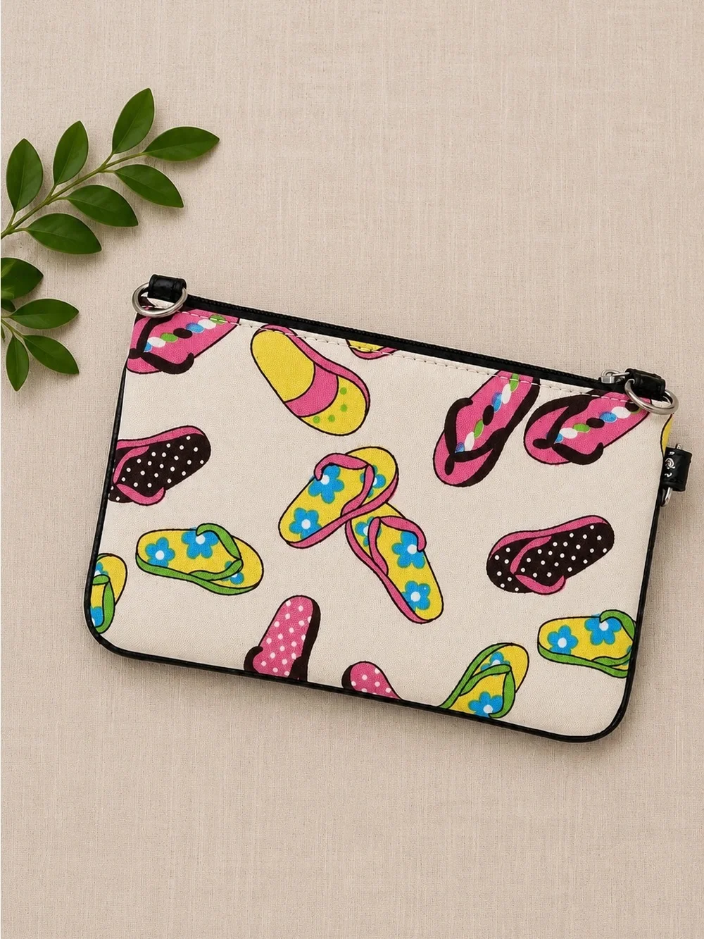 Kate Spade Flip Flop Print Wristlet Cosmetic Pouch Multi Zip Organizer